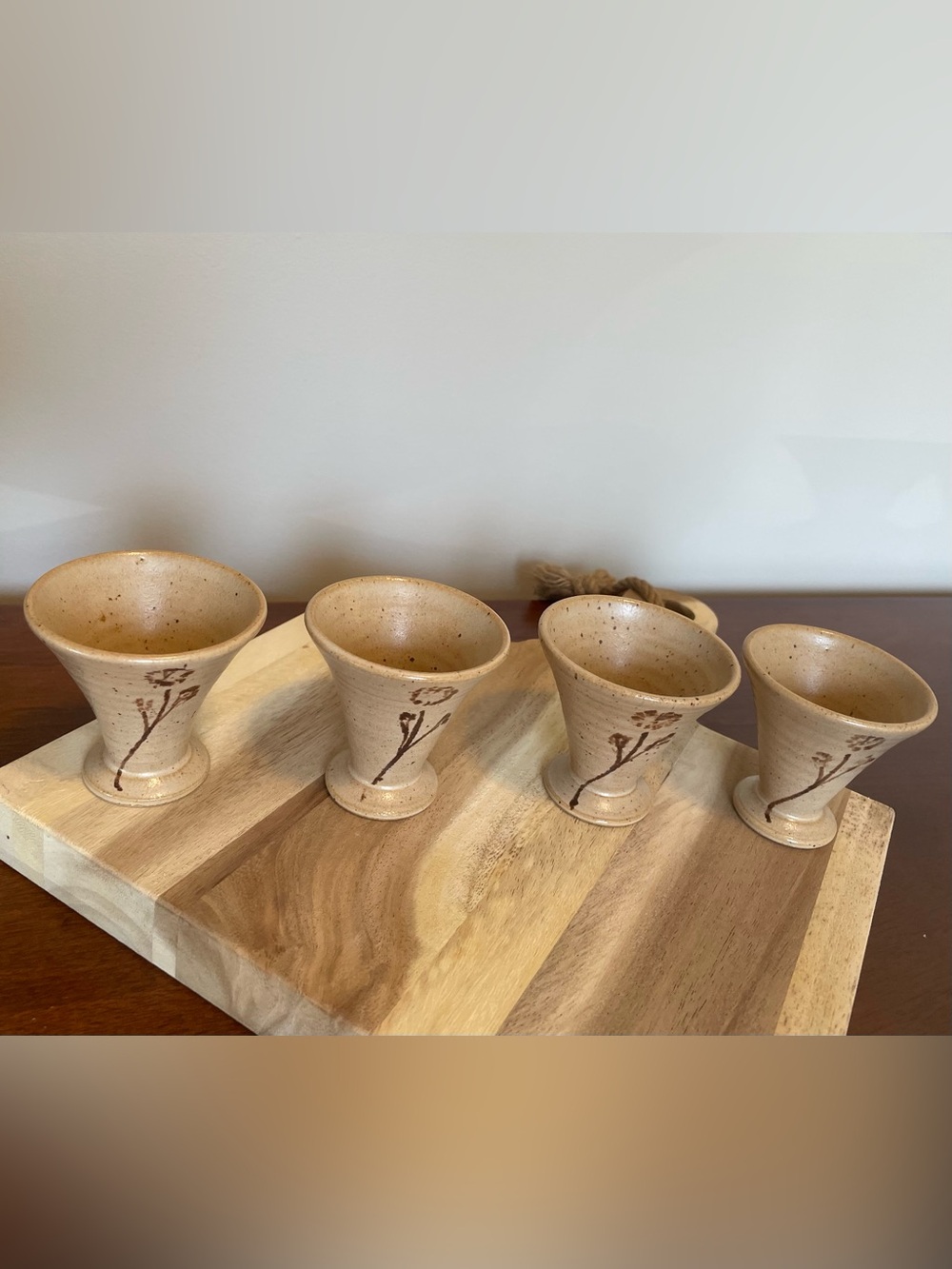 Studio Pottery Sake Cups with Floral Motif - Set of 4 - Picture 7 of 12